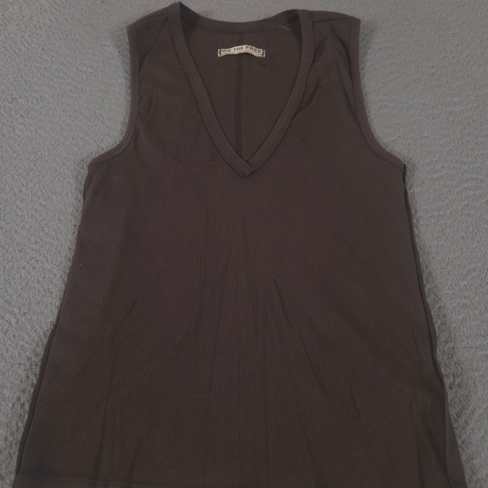 Free People Top Womens Large Brown Ribbed Tank V-Neck Exposed Seam We The Free